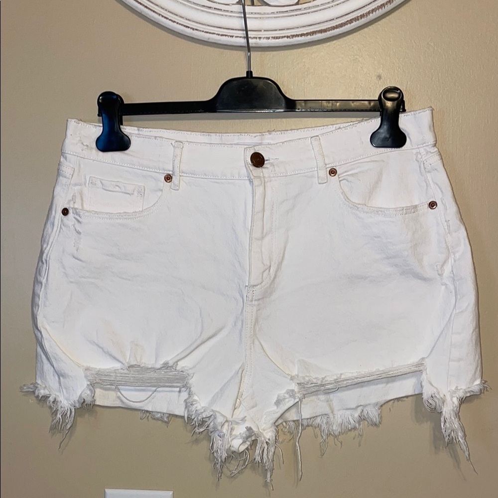 LOFT White Distressed Denim Jean Shorts